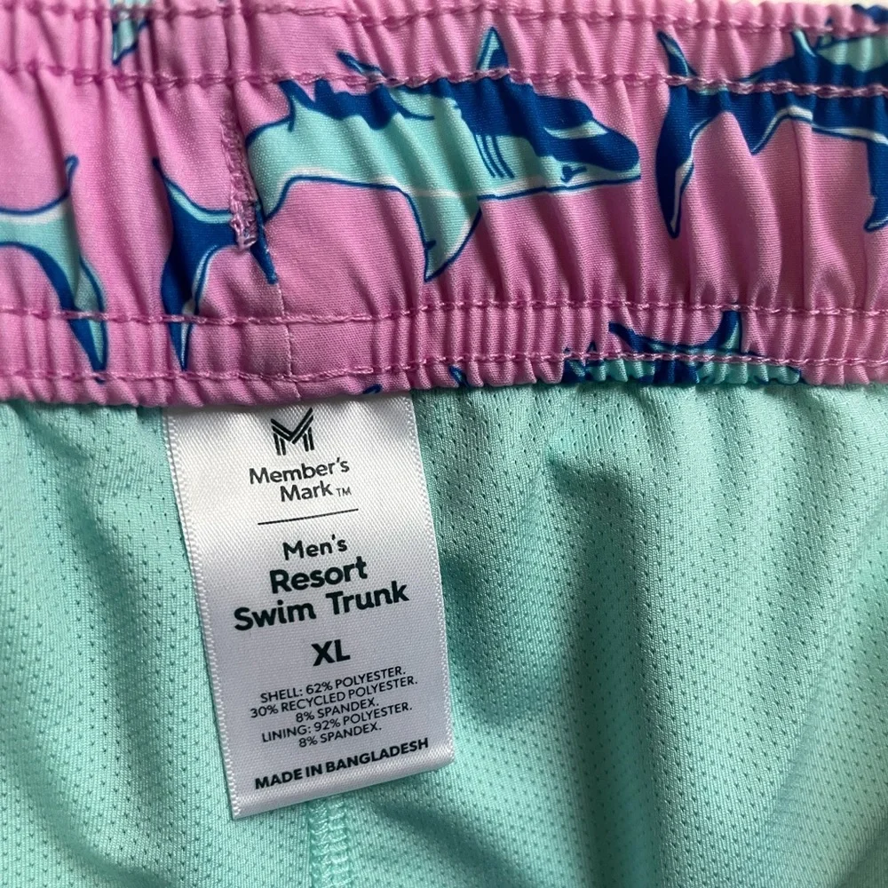 Men's resort swim trunk four-way stretch quick dry shark print zip pocket size L